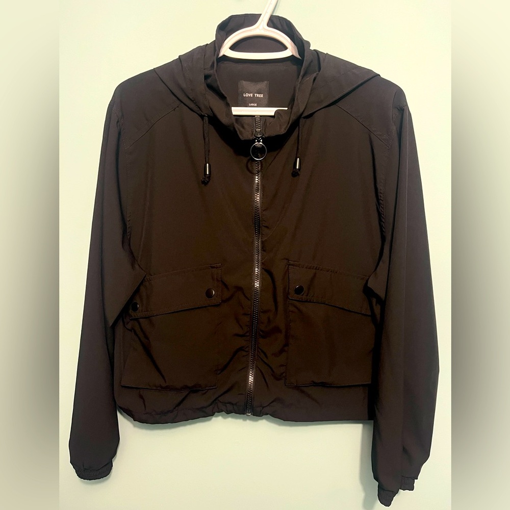 Love Tree Thin Black Zippered Jacket